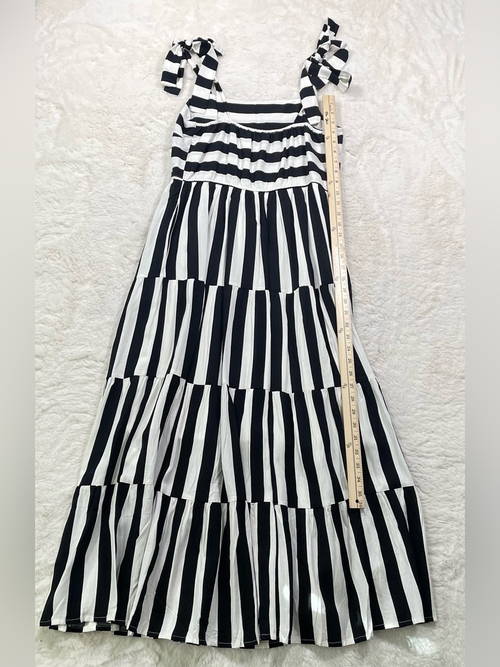 Striped Black & White Tie-Shoulder Maxi Dress - Picture 3 of 7